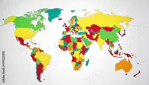 Colorful world map illustration on neutral background, global awareness