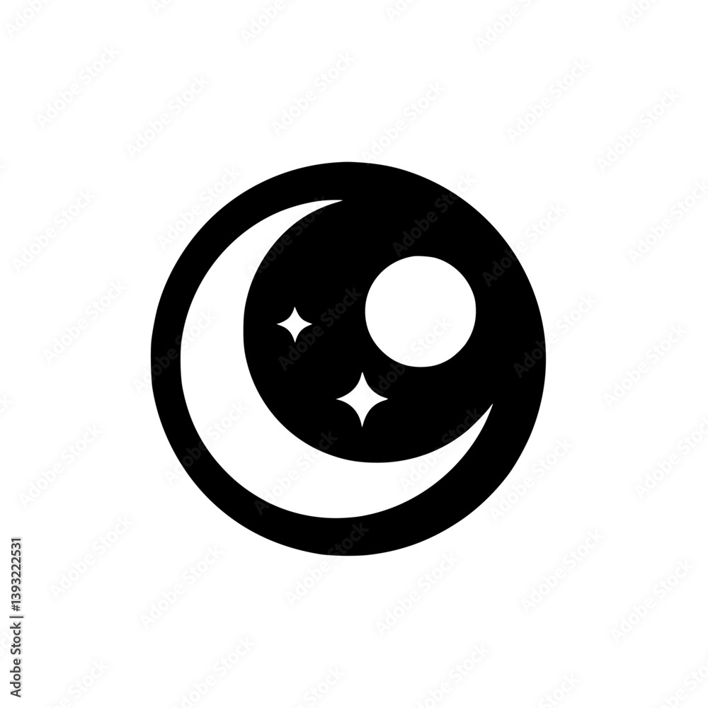 Fototapeta premium Black and White Celestial Logo Design: Moon, Stars, and Sun