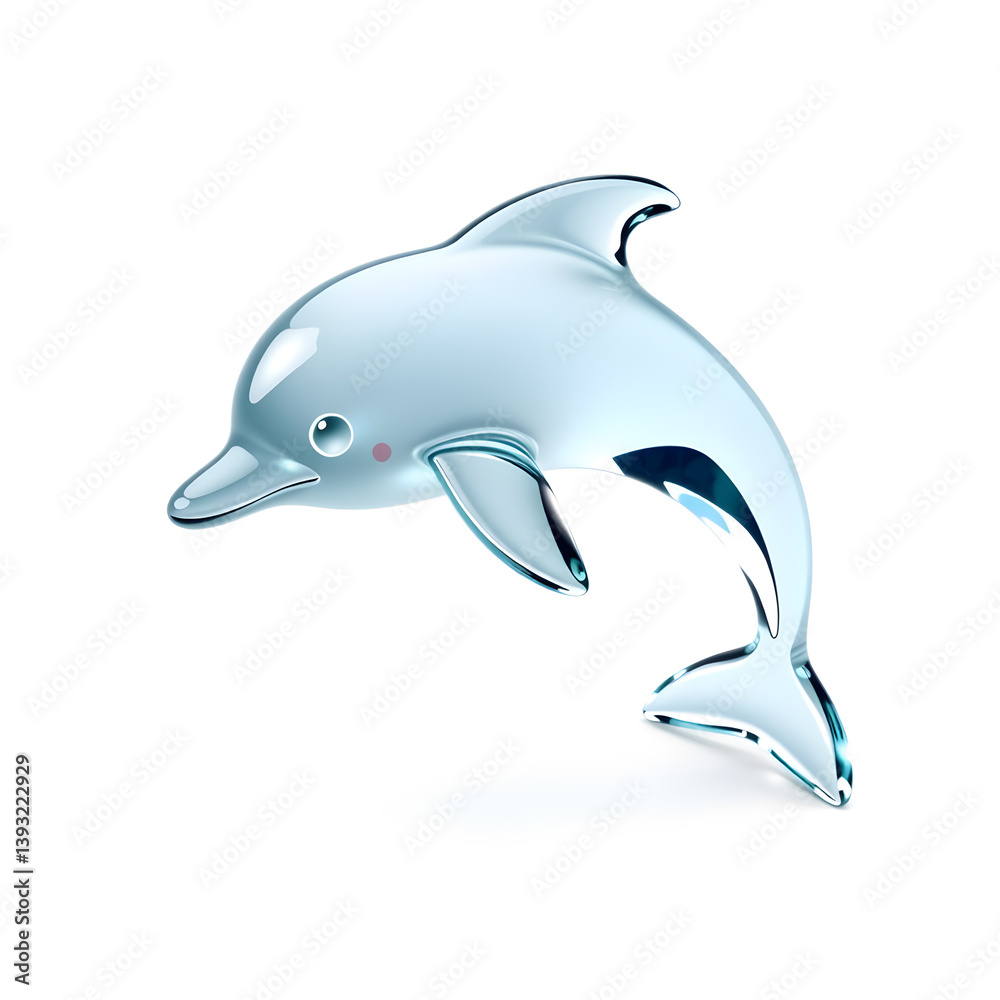 Dolphin – A 3D glass dolphin figurine, gracefully curved with a sleek and glossy finish, light reflections adding depth, floating effect, white background, cute icon illustration. Generative AI Dolphin – A 3D glass dolphin figurine, gracefully curved with a sleek and glossy finish, light reflections adding depth, floating effect, white background, cute icon illustration. Generative AI