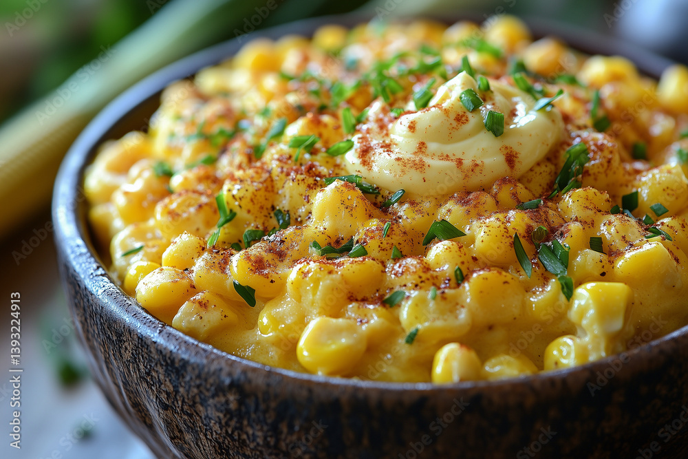 Cheesy Creamed Corn Topped with Fresh Parsley