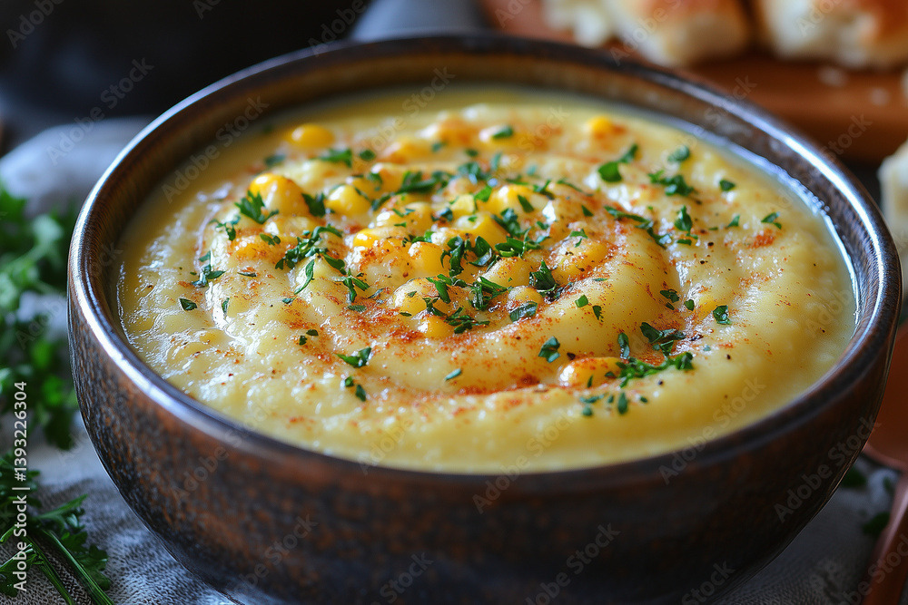 Cheesy Creamed Corn Topped with Fresh Parsley
