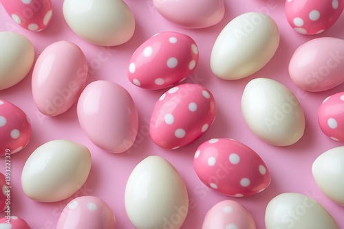 Wallpaper Mural Pastel Perfection A Whimsical Array of Pink and White Polka Dot Easter Eggs Laying Flat on a Sweet Pink Background : Generative AI Torontodigital.ca