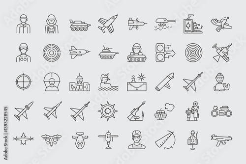 Military Outline Icon Set Modern Vector Design Elements Collection