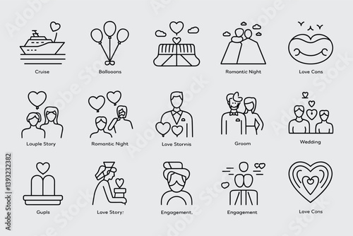 Line Art Collection Of Love And Romance Icons For Celebrations And Events