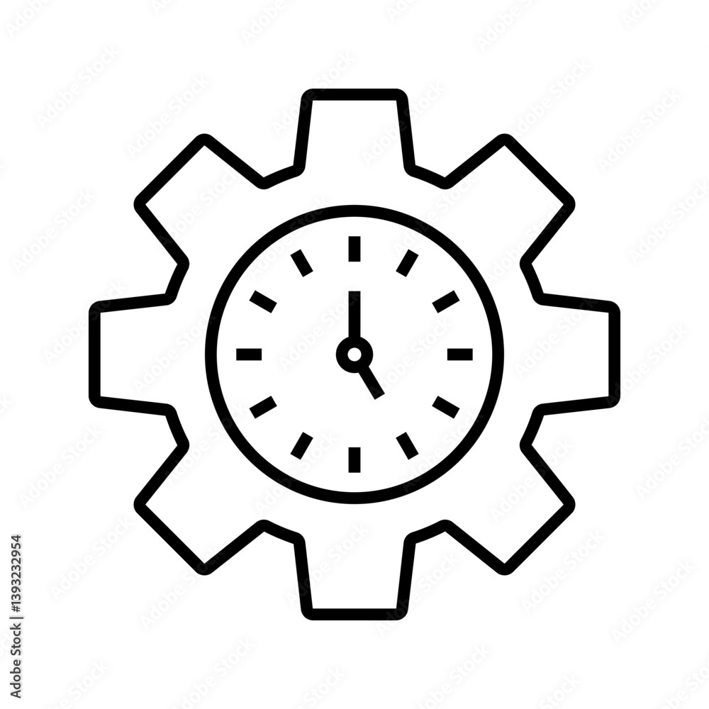 Gear with time line icon. Symple outline style. Cogwheel clock dial, development process logo, 24 hours concept symbol design. Vector illustration isolated on white background. Gear with time line icon. Symple outline style. Cogwheel clock dial, development process logo, 24 hours concept symbol design. Vector illustration isolated on white background.