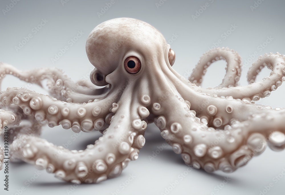 Obraz premium tentacle 3d white octopus illustration arm animal closeup squid fishing sea cookery cuttlefish purple raw isolated fresh render seafood object delicious background life cook part three-dimensional