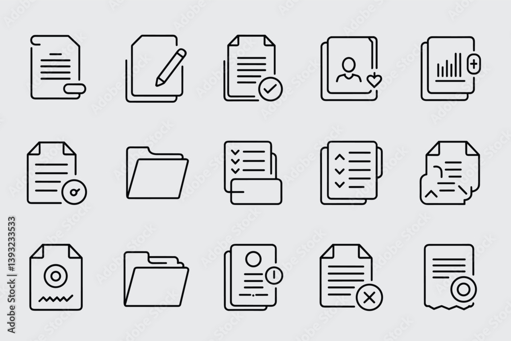 Line Icon Set Of Documents And Files Folders Related Icons