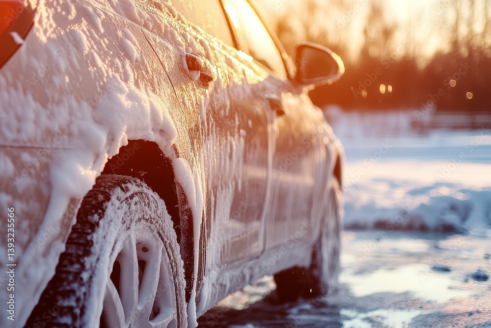 hand washes car with soapy sponge