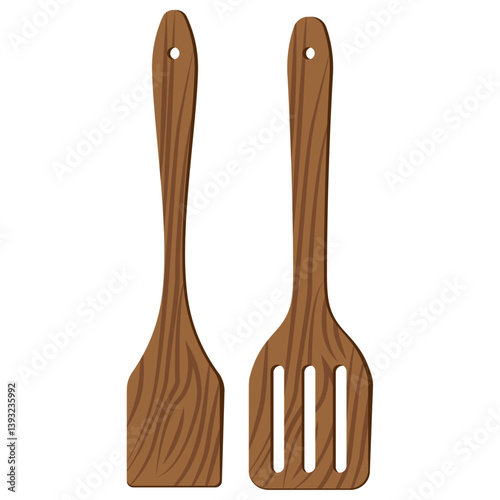 wooden spatula, Wood utensils vector, Bamboo spatula.
