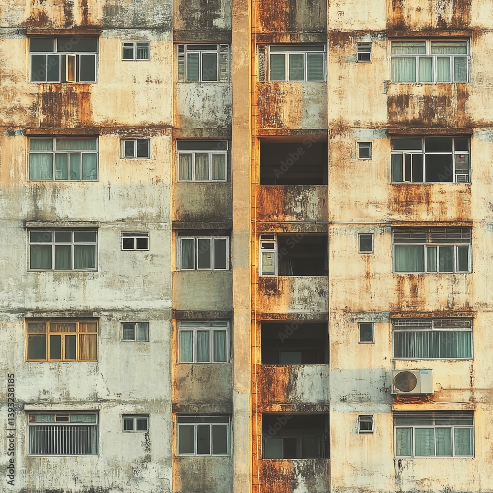 view of old giant slum type apartment building with northern lights in the background