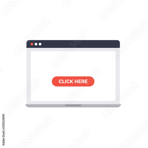 Computer screen design featuring clickable button in flat vector art style vector illustration