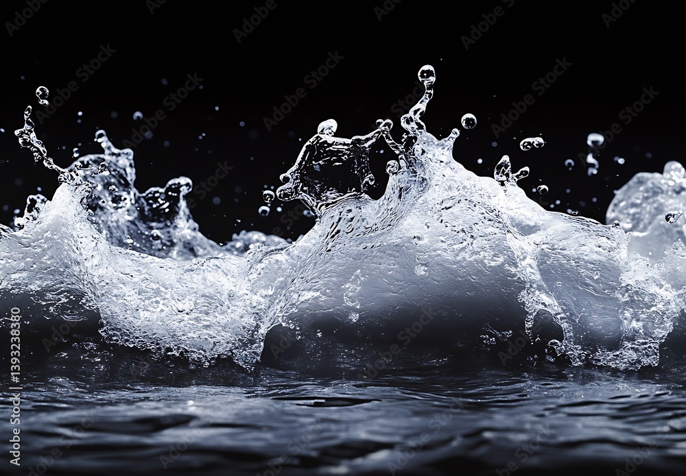 Closeup view of ocean water splashes displaying vibrant bubbles and dramatic motion effect : Generative AI Closeup view of ocean water splashes displaying vibrant bubbles and dramatic motion effect : Generative AI