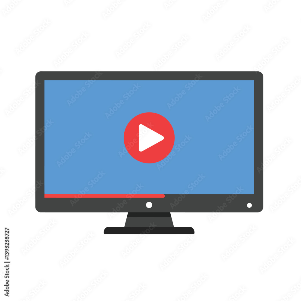 Computer monitor displaying play button in flat design style vector art Computer monitor displaying play button in flat design style vector art