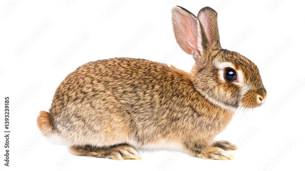 Obraz premium European rabbit sitting, brown fur, long ears, whiskers, cute animal, cut out transparent
