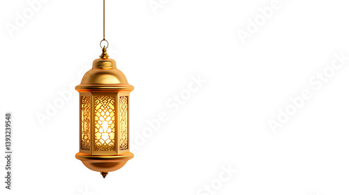 Golden arabic lantern, traditional ramadan decoration, cut out transparent
