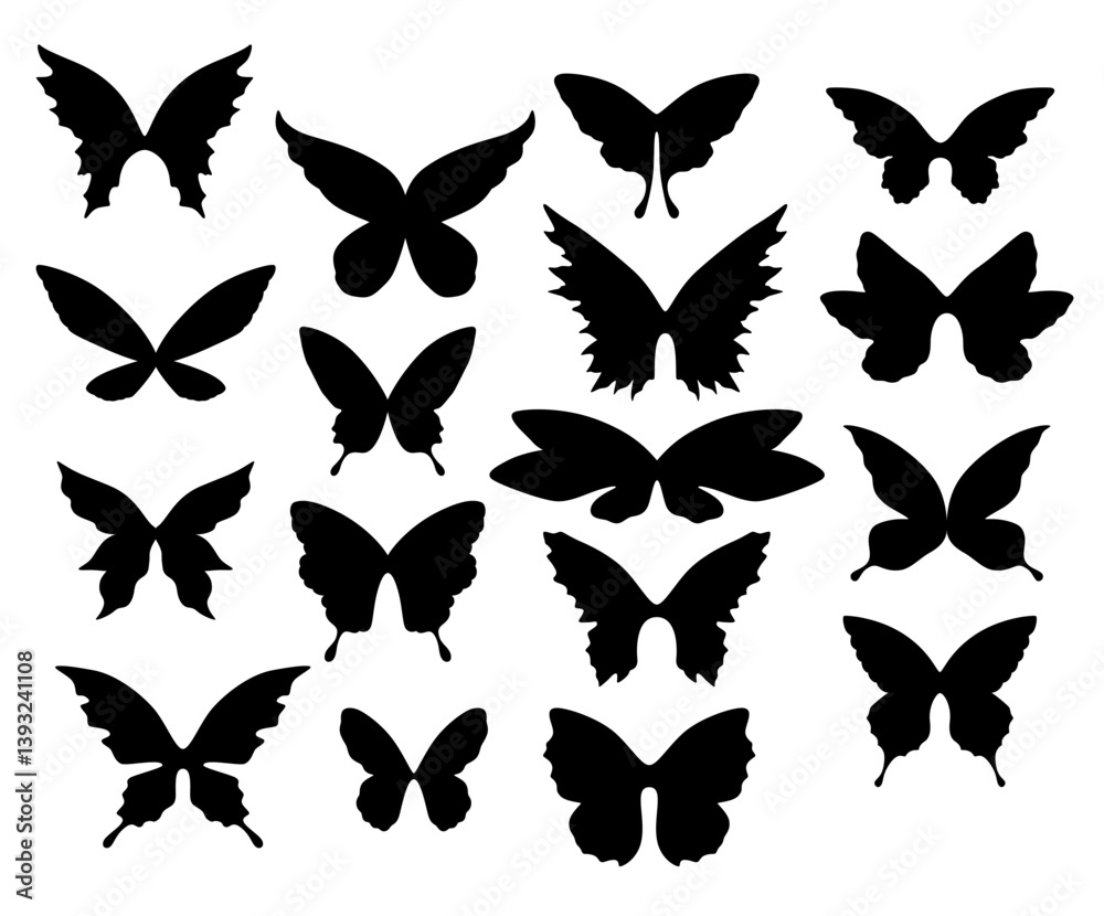 Flying butterflies silhouette vector set. Flying butterflies silhouette vector set.