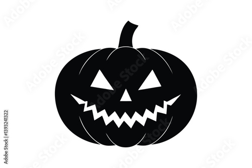 Silhouette art drawing of a pumpkin lantern with a stitched mouth design.eps