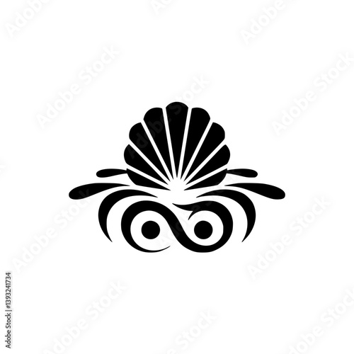 Black & White Decorative Seashell Design on White Background