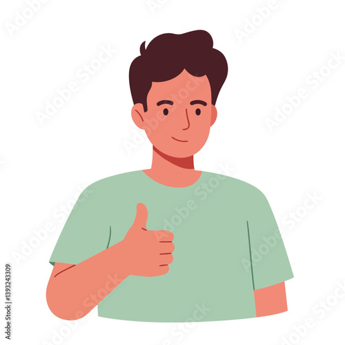 Happy young man giving thumbs up in flat design vector art