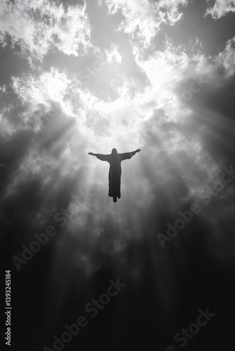 Jesus Christ standing in the air, seen in the sky during his ascension or the second coming