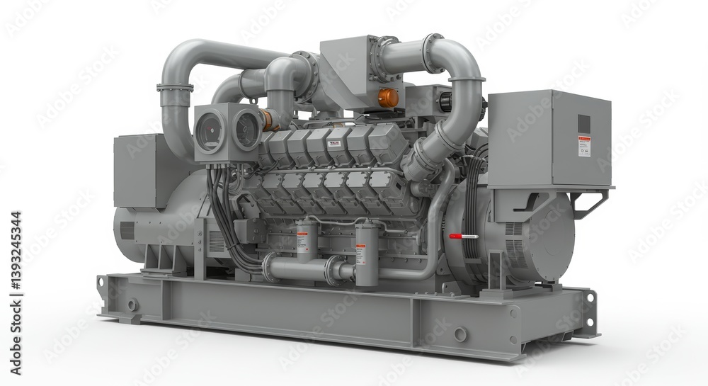 Large diesel generator system against a white background, showcasing clean design Large diesel generator system against a white background, showcasing clean design