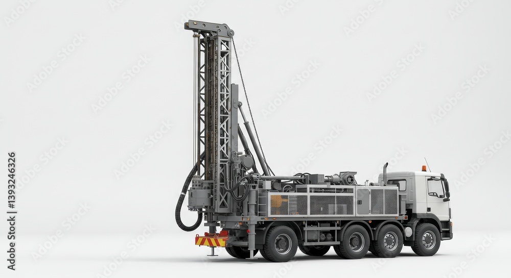 Naklejka premium Modern drilling rig on a truck set against a pristine minimalist white backdrop