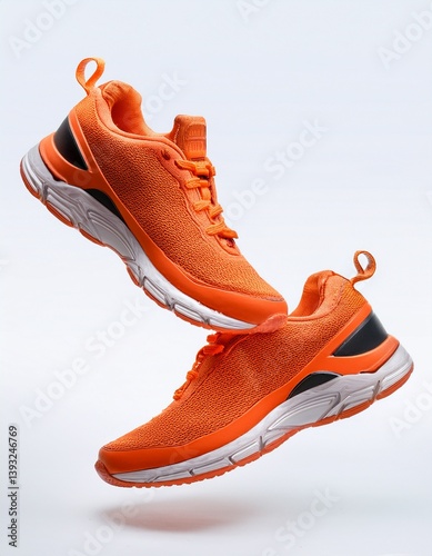 orange running shoe or shoes, floating