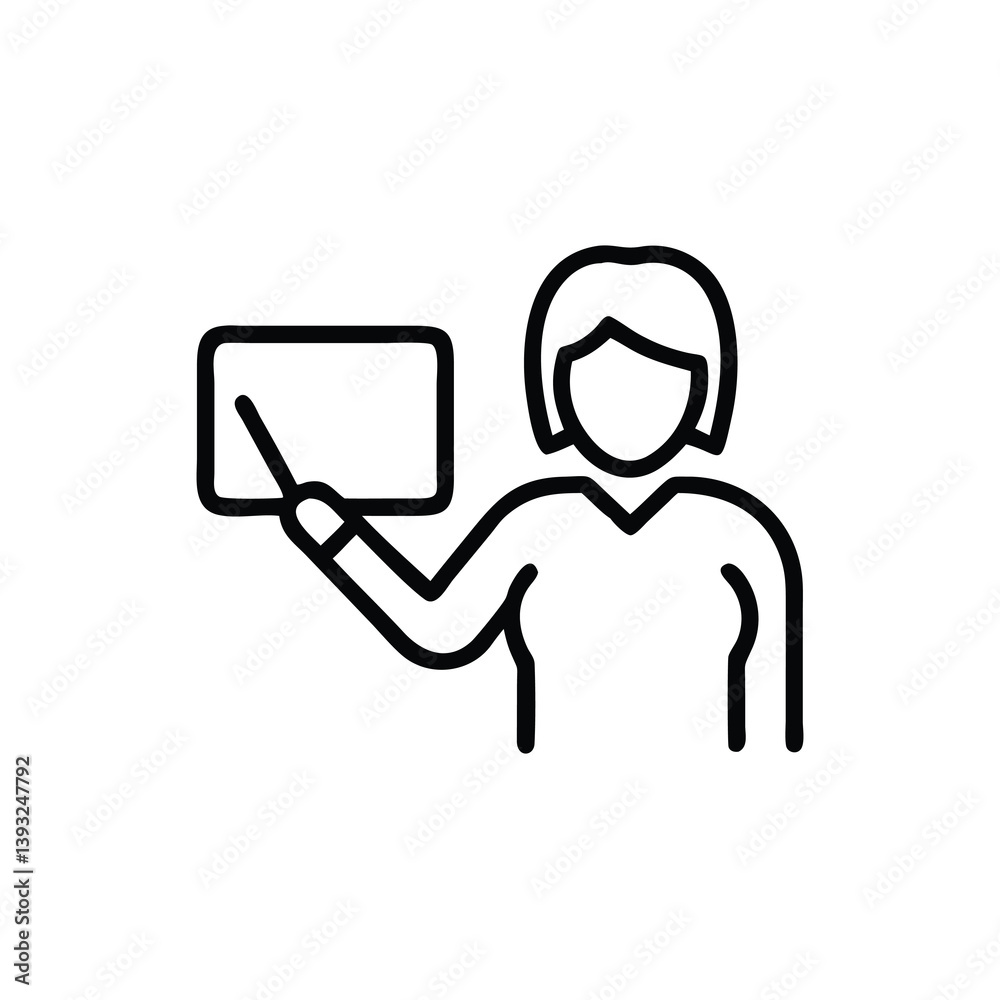 Woman Presenting With Pointer Stick Outline Icon Style Presentation Vector Woman Presenting With Pointer Stick Outline Icon Style Presentation Vector