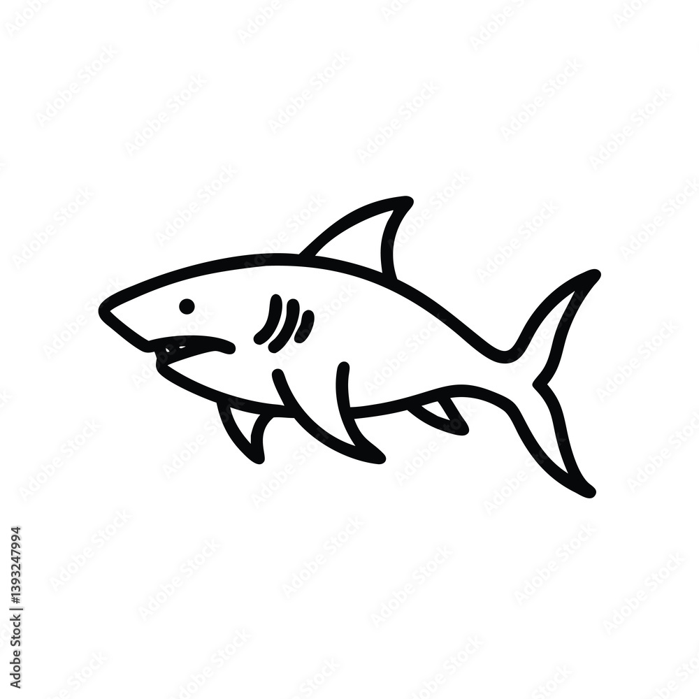 Minimalist Line Art Illustration Of Shark Vector Icon Isolated On White Minimalist Line Art Illustration Of Shark Vector Icon Isolated On White
