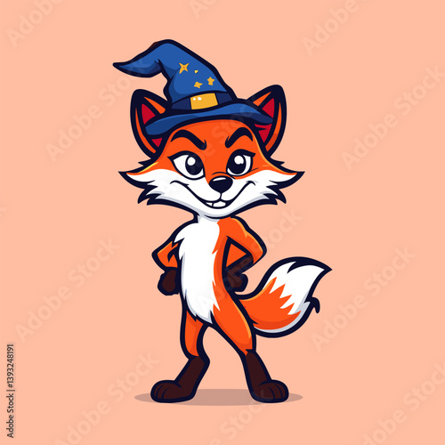 Cute fox character wearing a wizard hat vector cartoon