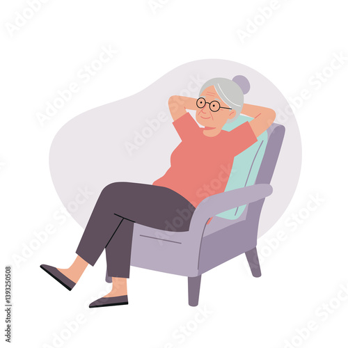 Obraz na płótnie Elderly woman relaxing in an armchair against a simple background w salonie