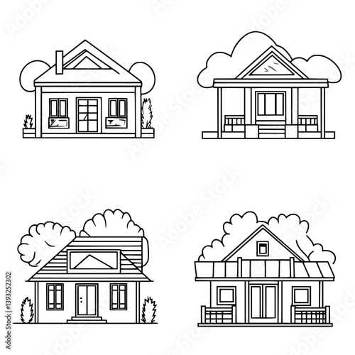 Collection of Bungalows line vector designs, Bungalows vector graphics