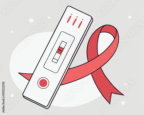 Positive HIV Rapid Test Result with Red Awareness Ribbon Illustration