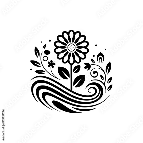 Black & White Floral Illustration: Elegant Nature Design Element
