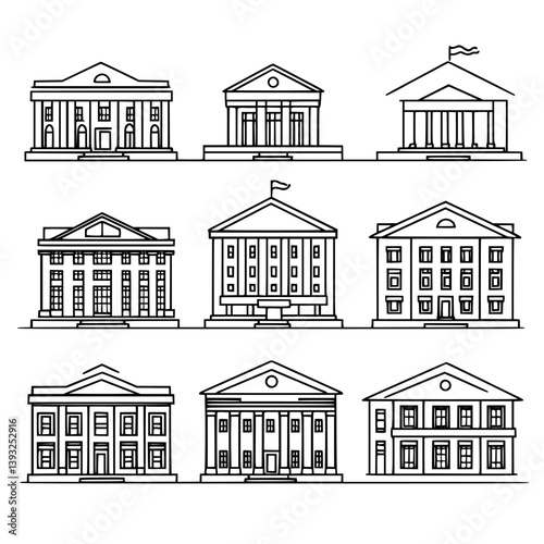 Collection of Institutional Buildings line vector designs, Institutional Buildings vector graphics