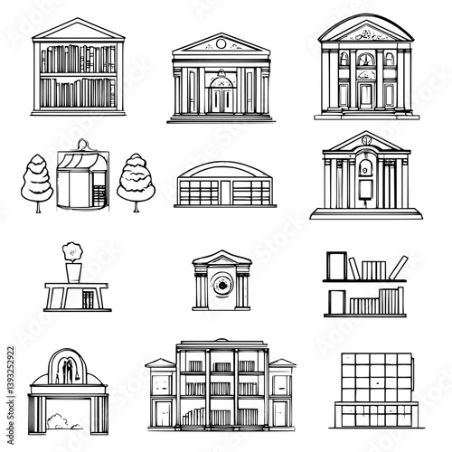 Collection of Libraries line vector designs, Libraries vector graphics