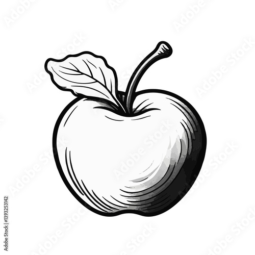 Fresh apple illustration showcasing vibrant details and natural elements on a clean white background