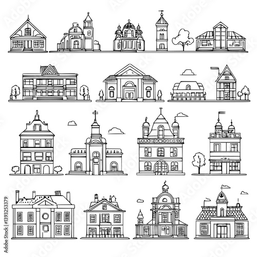 Collection of Recreational Buildings line vector designs, Recreational Buildings vector graphics