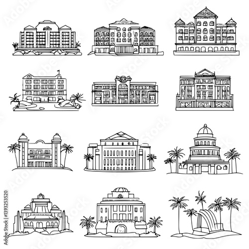 Collection of Sanatoriums line vector designs, Sanatoriums vector graphics