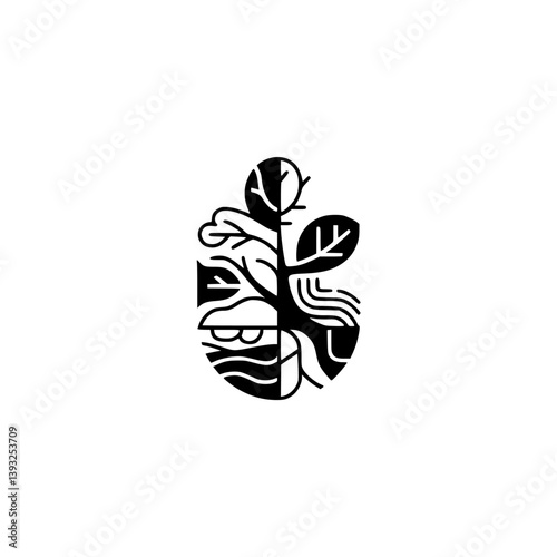 Abstract Nature Symbol: Minimalist Tree and Elements