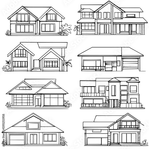 Collection of Villas line vector designs, Villas vector graphics