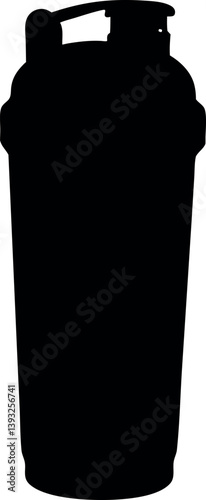 Isolated Black Silhouette Of A Plastic Protein Shaker Bottle Ideal For Gym Fitness And Nutrition Related Design Projects