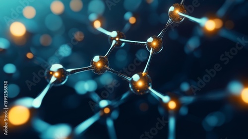 Glowing molecular structure with neon lights for science and technology design photo