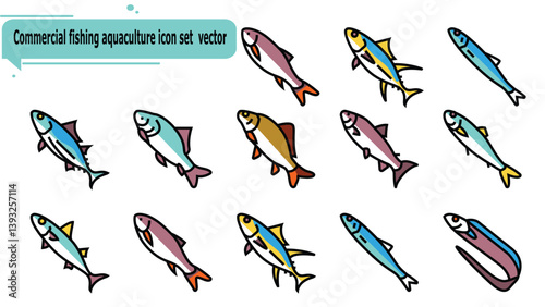 Commercial fishing aquaculture icon set  vector