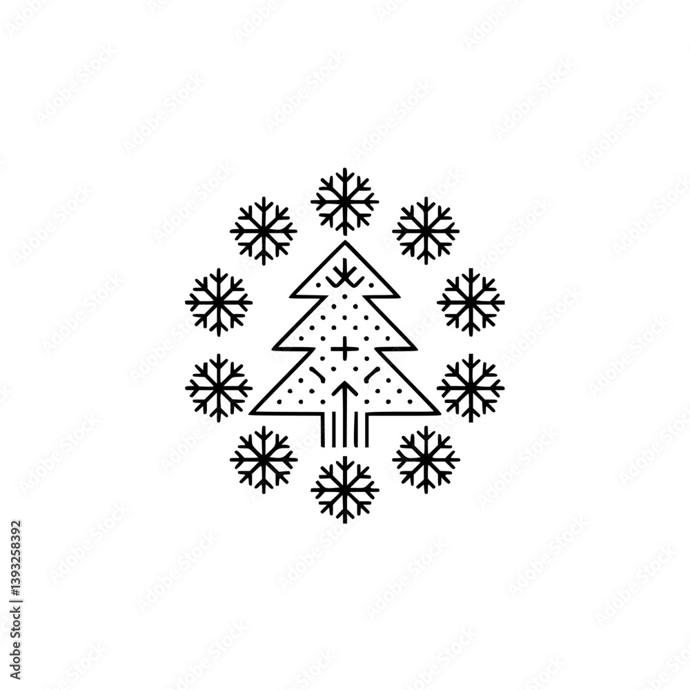 Obraz premium Minimalist Christmas Tree & Snowflake Design - Modern Holiday Icon