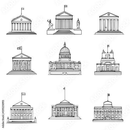 Collection of Embassies line vector designs, Embassies illustration art