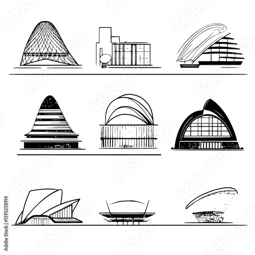 Collection of Exhibition centers line vector designs, Exhibition centers illustration art