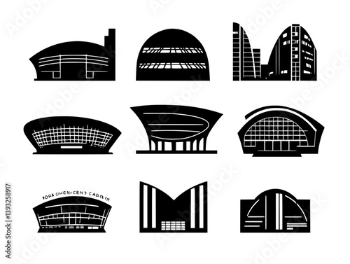 Collection of Exhibition centers vector icons, Exhibition centers vector illustrations
