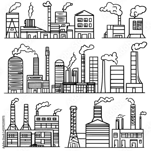 Collection of Factories line vector designs, Factories illustration art