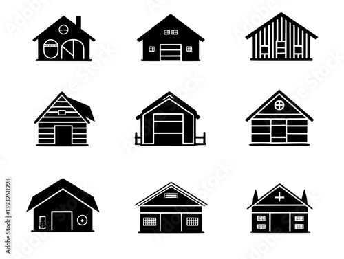 Collection of Farm sheds vector icons, Farm sheds vector illustrations
